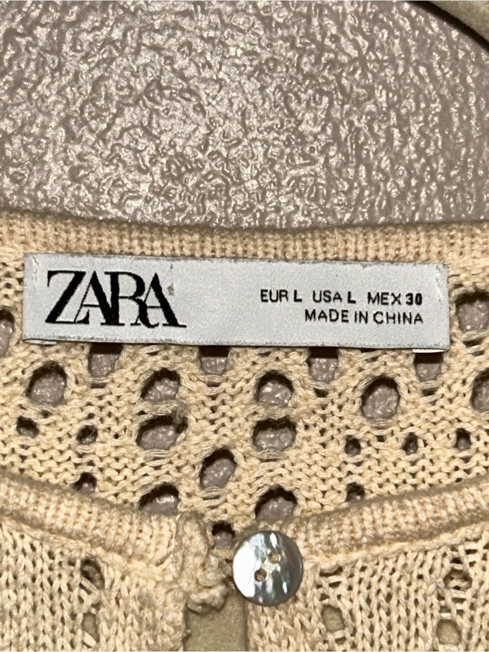 Zara Crochet Ruffle Hem Knit button cardigan Sweater - Cream - Picture 4 of 4